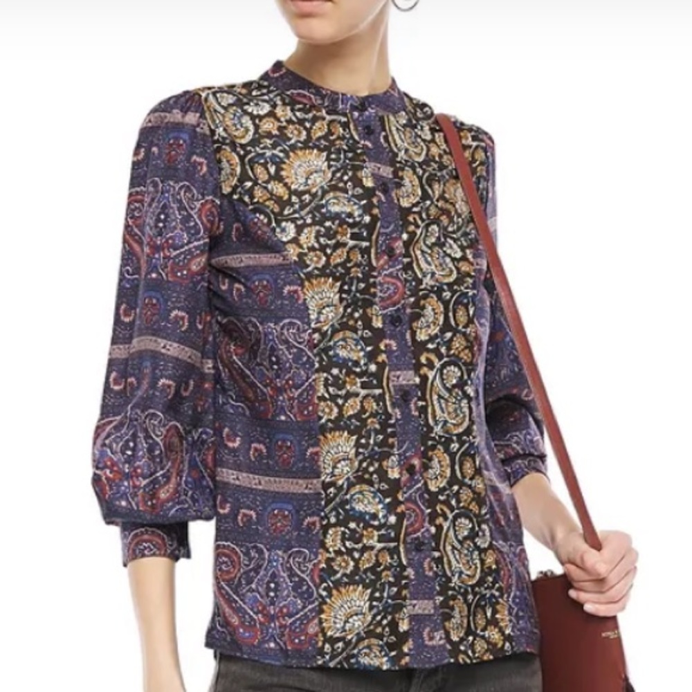 Antik Batik x Anthropologie Danika XS | 0/2 Black Blue Floral & Baroque Button